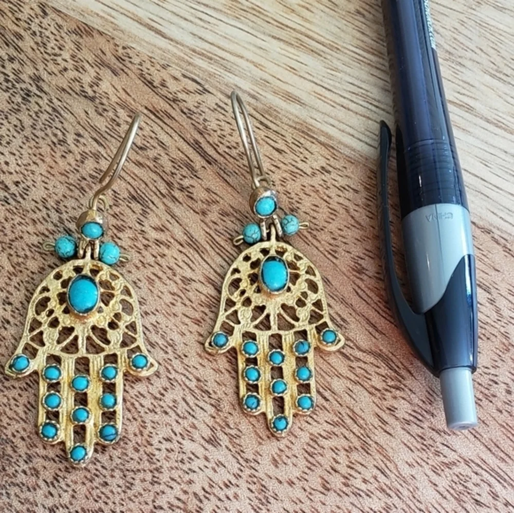 Turquoise and gold earrings - Picture 4 of 5